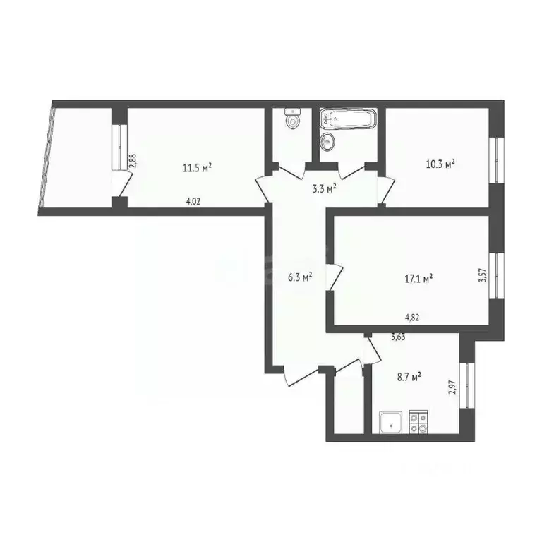 3-к кв. Вологодская область, Вологда Ленинградская ул., 103А (63.3 м) - Фото 2