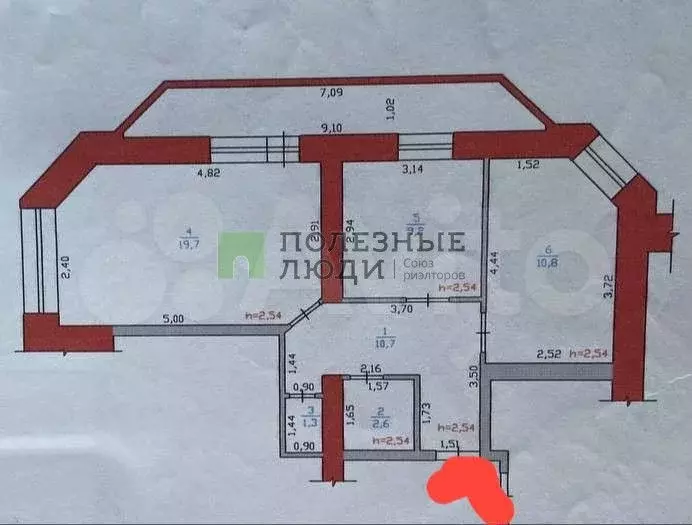 2-к. квартира, 54,3 м, 5/9 эт. - Фото 0