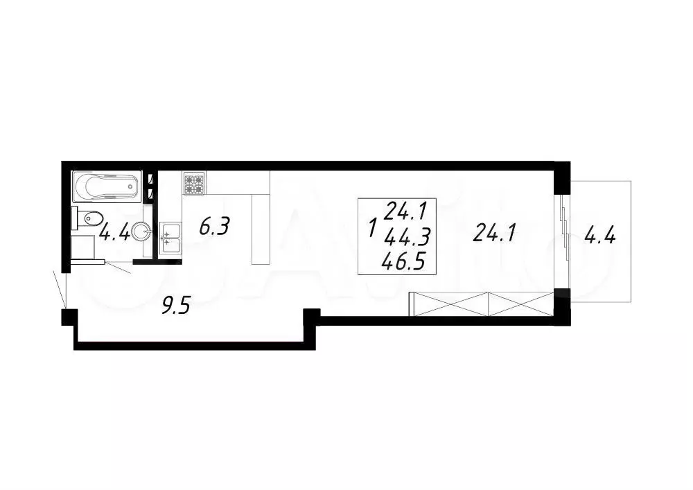 1-к. квартира, 46,5 м, 2/8 эт. - Фото 0