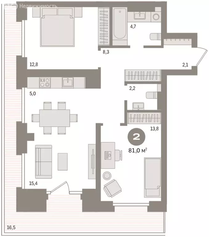 3-комнатная квартира: Тюмень, Причальная улица, 9 (81.5 м) - Фото 1