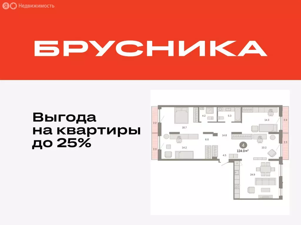 4-комнатная квартира: Тюмень, микрорайон ДОК, ЖК Октябрьский на Туре ... - Фото 0