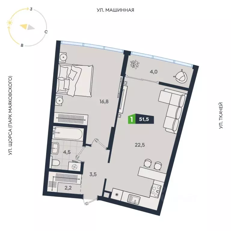1-к кв. Свердловская область, Екатеринбург ул. Машинная, 1в/2 (51.5 м) - Фото 0