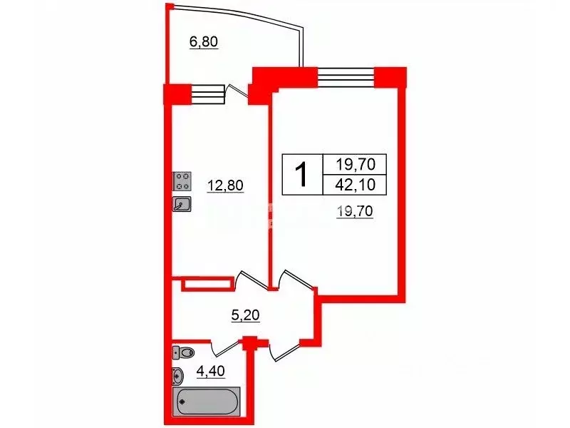 1-к кв. Санкт-Петербург Октябрьская наб., 126к2 (42.1 м) - Фото 2