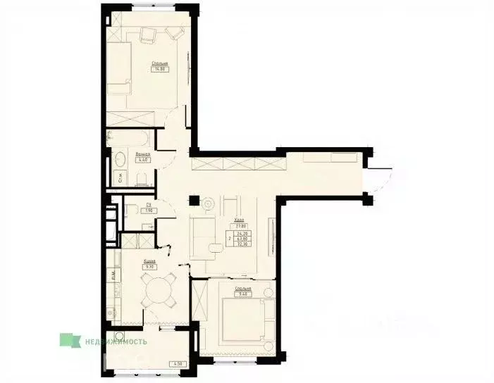 2-к кв. Ставропольский край, Ставрополь Полевая ул., 178стр1 (72.3 м) - Фото 1