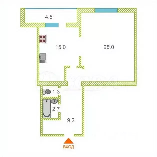 1-к кв. Тюменская область, Тюмень ул. Василия Гольцова, 10 (57.8 м) - Фото 2
