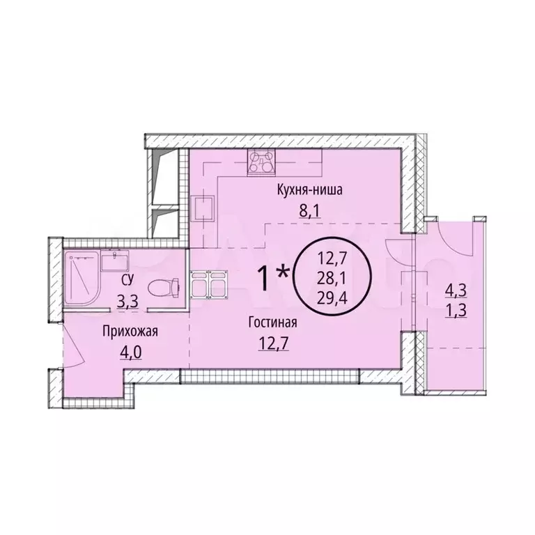 Квартира-студия, 29,2 м, 11/16 эт. - Фото 0