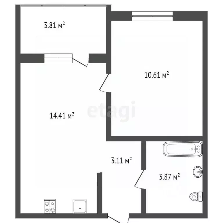 1-к кв. Брянская область, Брянск ул. Ульянова, 24 (33.91 м) - Фото 1