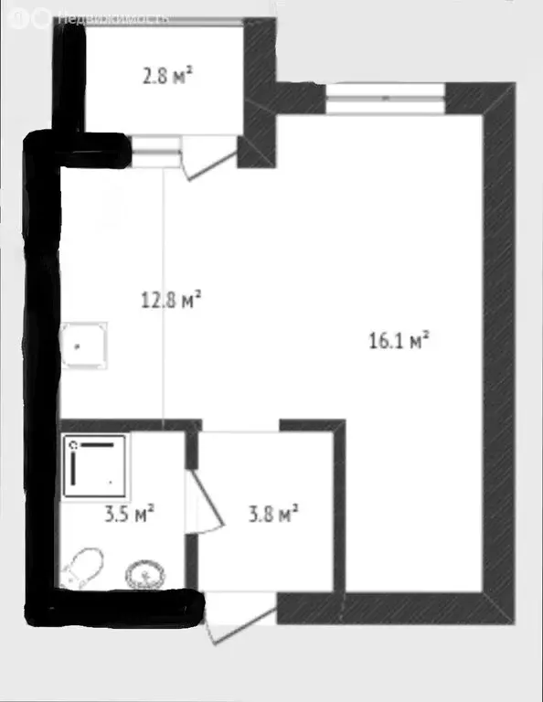 Квартира-студия: Тюмень, Полевая улица, 105к3 (34.4 м) - Фото 1