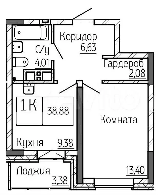 1-к. квартира, 39,4 м, 3/25 эт. - Фото 0