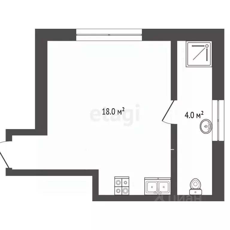 Студия Краснодарский край, Новороссийск Кутузовская ул., 115А (23.4 м) - Фото 2