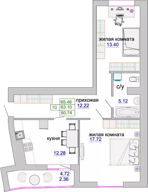 2-к кв. Калининградская область, Зеленоградск ул. Тургенева, 16А (63.6 ... - Фото 0