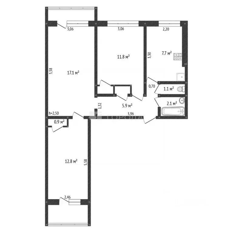 3-к кв. Алтайский край, Барнаул Северный Власихинский проезд, 96 (81.7 ... - Фото 2