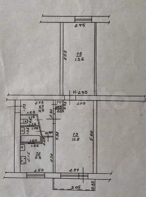 2-к. квартира, 43,9 м, 2/5 эт. - Фото 0