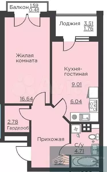 1-к. квартира, 50,7 м, 4/18 эт. - Фото 0