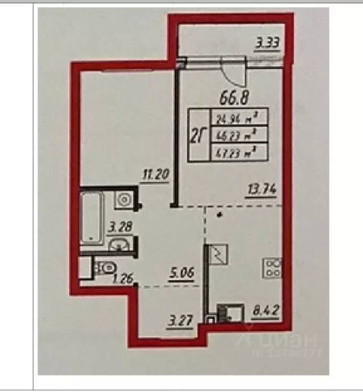 1-к кв. Татарстан, Казань ул. Архитектора Гайнутдинова, 26к5 (46.2 м) - Фото 1