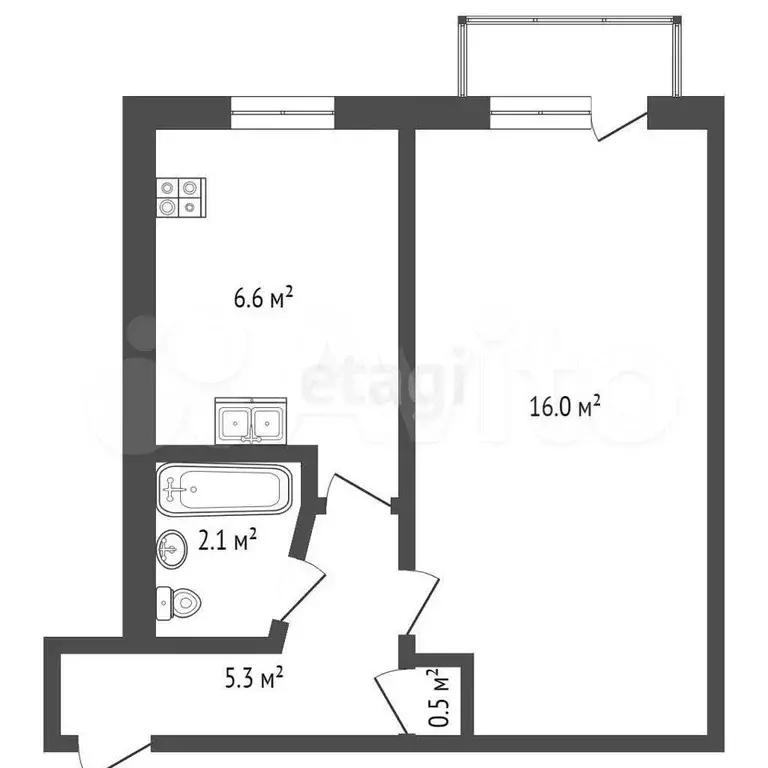 1-к. квартира, 31,8 м, 5/5 эт. - Фото 0