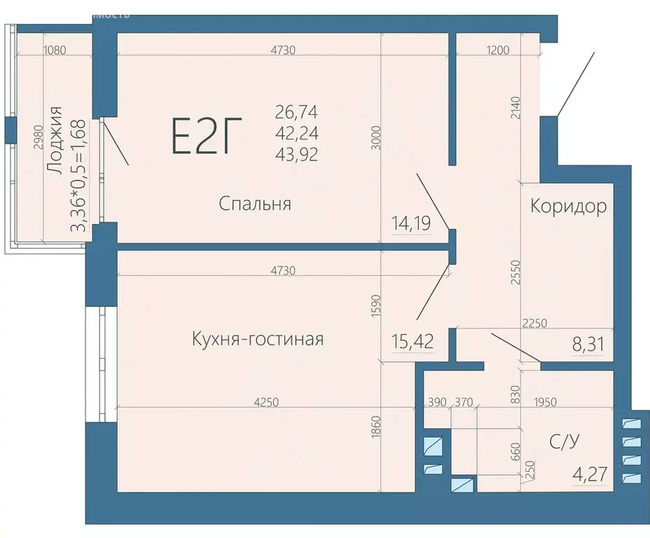 2-комнатная квартира: Ростов-на-Дону, ЖК Наследие (43.97 м) - Фото 0
