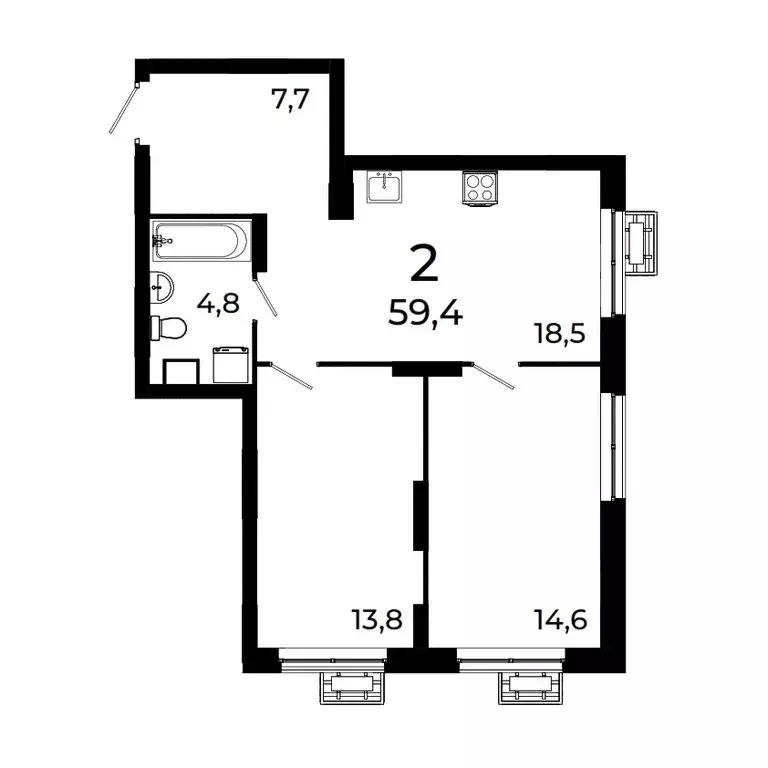 2-комнатная квартира: Нижний Новгород, квартал Кооперативный посёлок ... - Фото 1