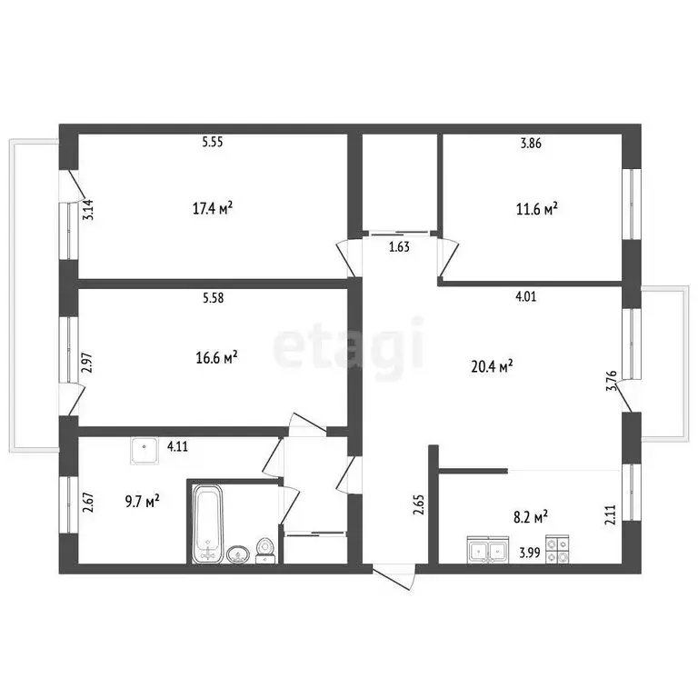 4-комнатная квартира: Елизово, улица Ленина, 44 (97 м) - Фото 1