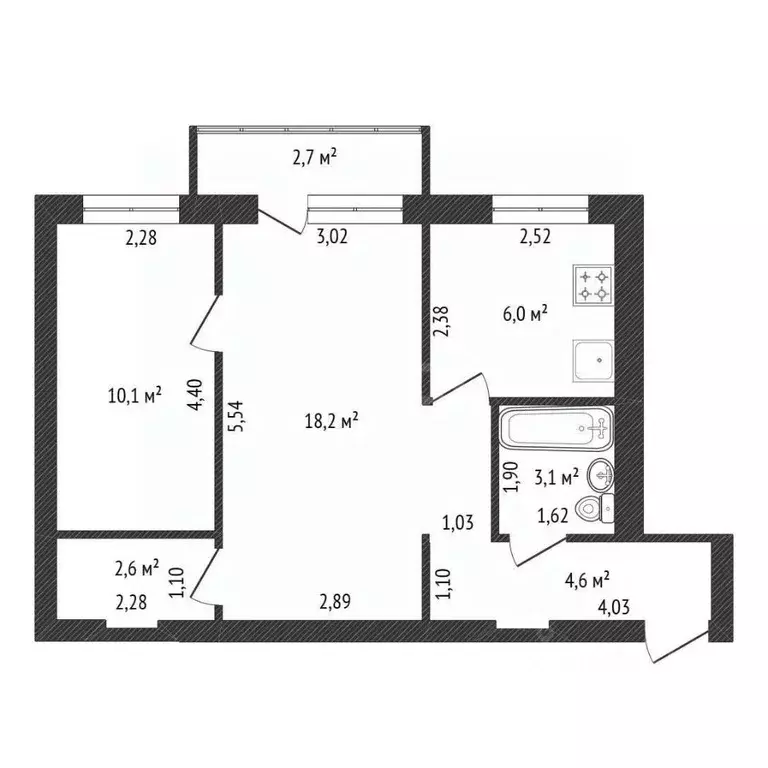 2-к кв. Башкортостан, Уфа ул. Блюхера, 34 (44.6 м) - Фото 2