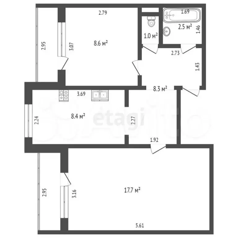 2-к. квартира, 47,3 м, 5/5 эт. - Фото 0