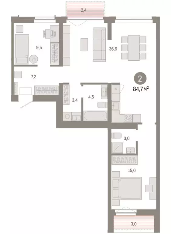 2-комнатная квартира: Новосибирск, Большевистская улица, 66 (84.69 м) - Фото 2