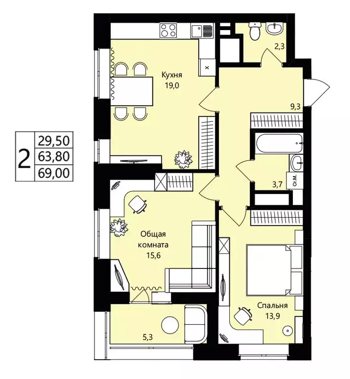 2-комнатная квартира: Саранск, жилой район Юбилейный, 3-й микрорайон, ... - Фото 1