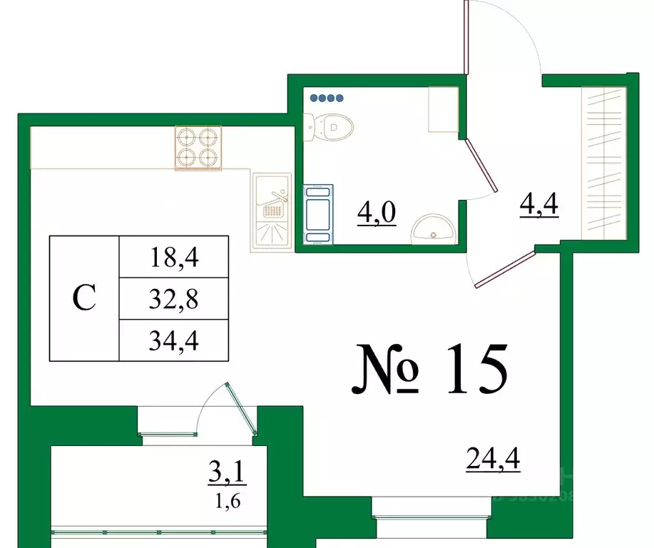 Студия Ленинградская область, Гатчина Красносельское ш., 4Ак1 (34.4 м) - Фото 1