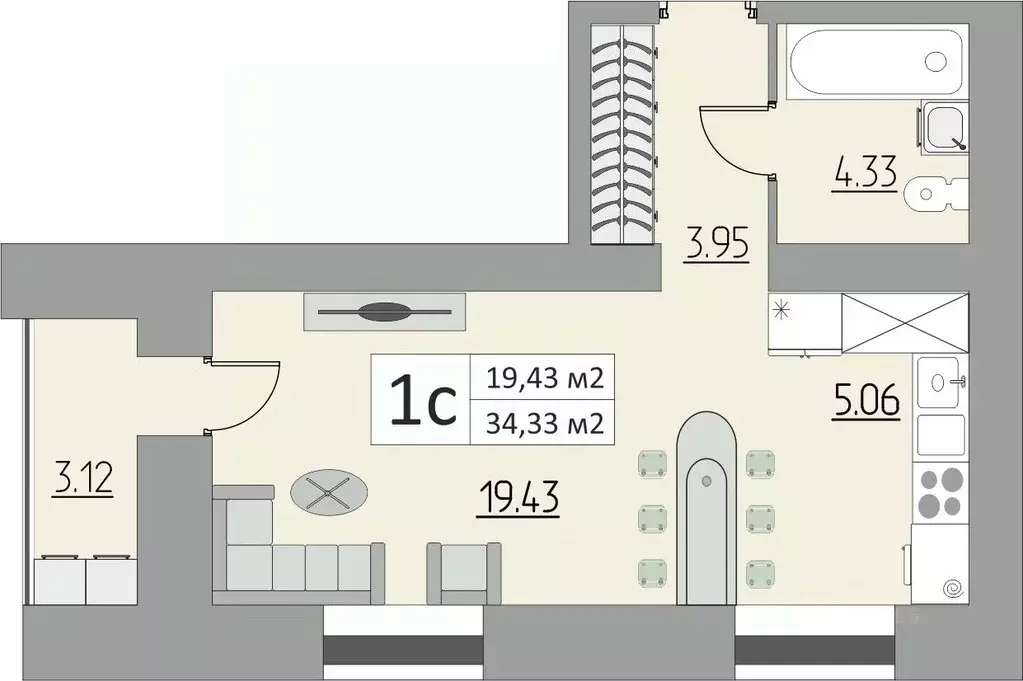 1-к кв. Оренбургская область, Оренбург ул. Поляничко, 6 (34.33 м) - Фото 1