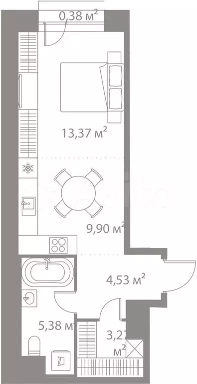 Квартира-студия, 36,8 м, 4/25 эт. - Фото 0