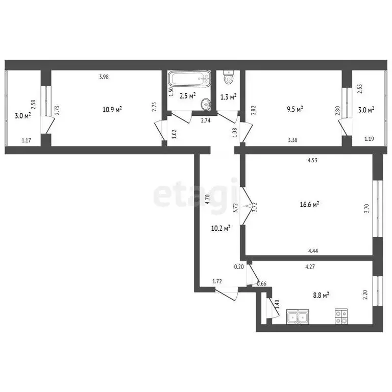 3-комнатная квартира: Стерлитамак, Коммунистическая улица, 73 (59.8 м) - Фото 1