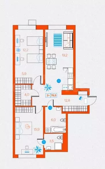 2-к. квартира, 79,5м, 6/21эт. - Фото 0