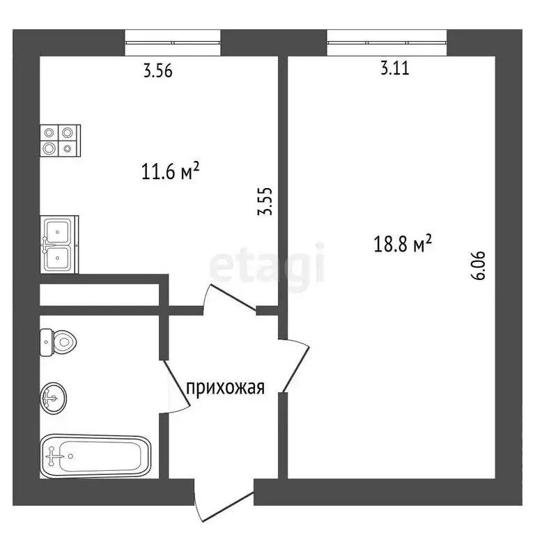 1-комнатная квартира: городское поселение Северный, рабочий посёлок ... - Фото 1