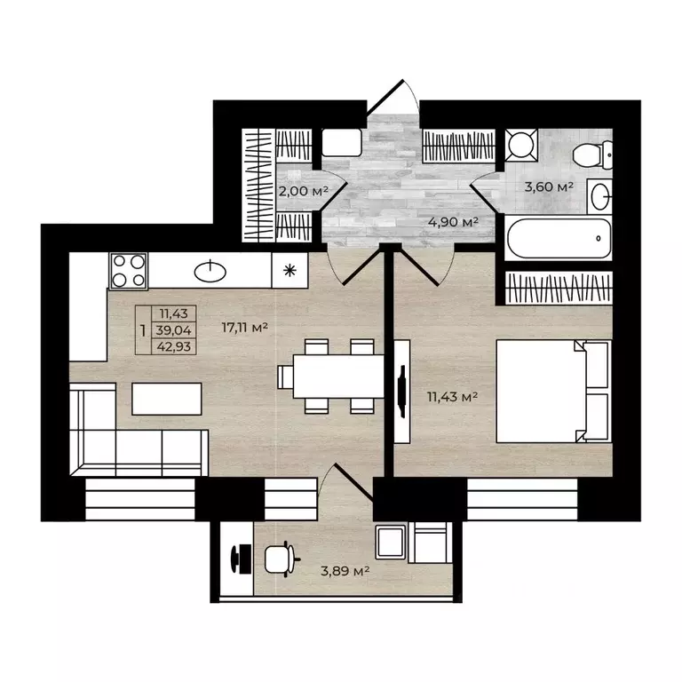 1-к кв. Ярославская область, Ярославль Тормозное ш. (42.93 м) - Фото 1