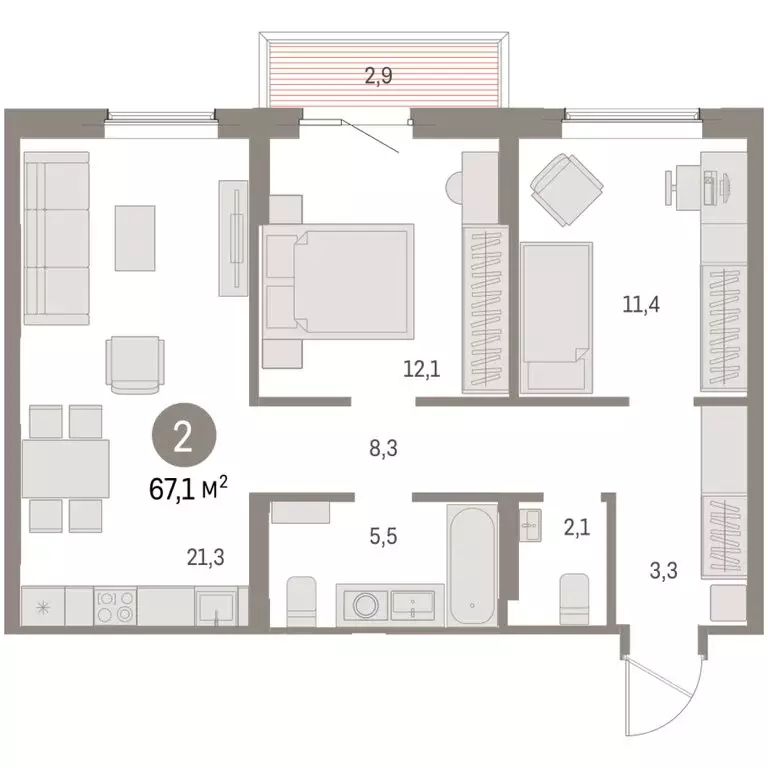 2-комнатная квартира: Курган, жилой район Центральный, ЖК Дом Кино ... - Фото 2