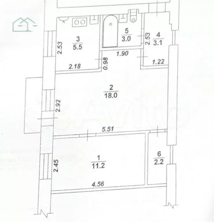 2-к. квартира, 45 м, 4/6 эт. - Фото 0