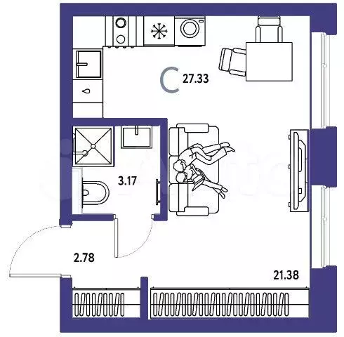 Квартира-студия, 27,3 м, 5/24 эт. - Фото 1