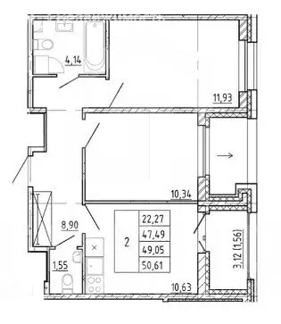 2-комнатная квартира: Новоселье, Центральная улица, 30к1 (50.7 м) - Фото 1