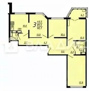 3-к кв. Воронежская область, Воронеж ул. Маршала Одинцова, 25Б/4 (89.6 ... - Фото 2