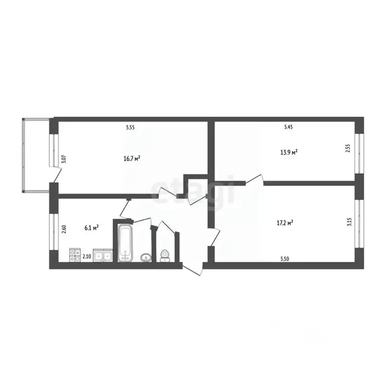 3-к кв. Омская область, Омск ул. Берко Цемента, 14 (62.7 м) - Фото 1