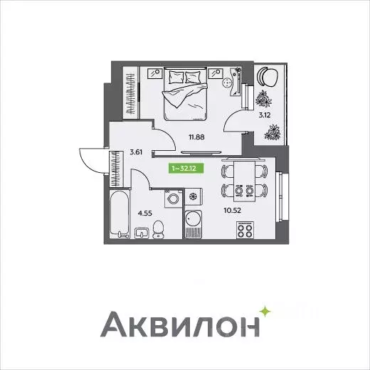 1-к кв. Архангельская область, Северодвинск  (32.12 м) - Фото 0