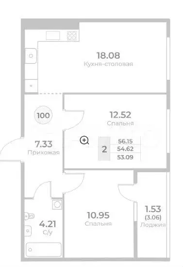 2-к. квартира, 54,6 м, 7/10 эт. - Фото 1