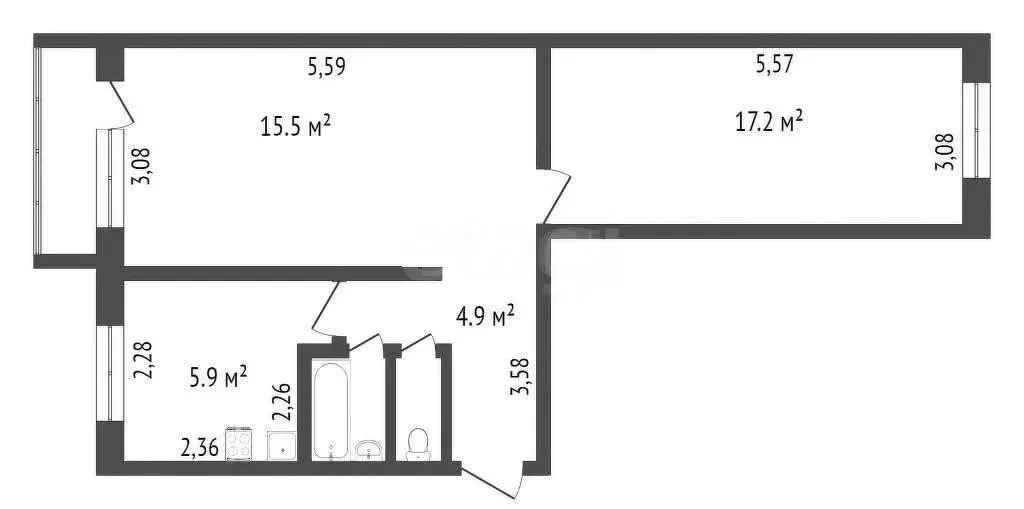 2-комнатная квартира: Абакан, улица Тараса Шевченко, 68 (43.7 м) - Фото 1