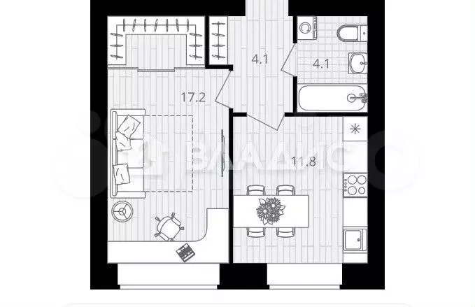 1-к. квартира, 40,7 м, 5/10 эт. - Фото 0
