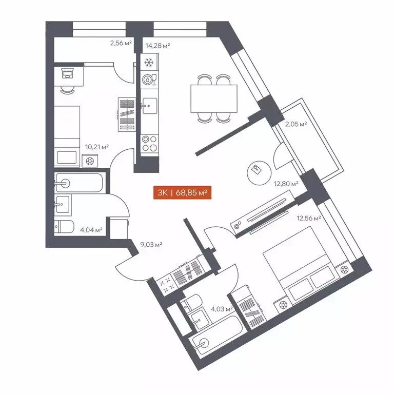 3-комнатная квартира: Томск, Красноармейская улица, 144 (68.85 м) - Фото 1