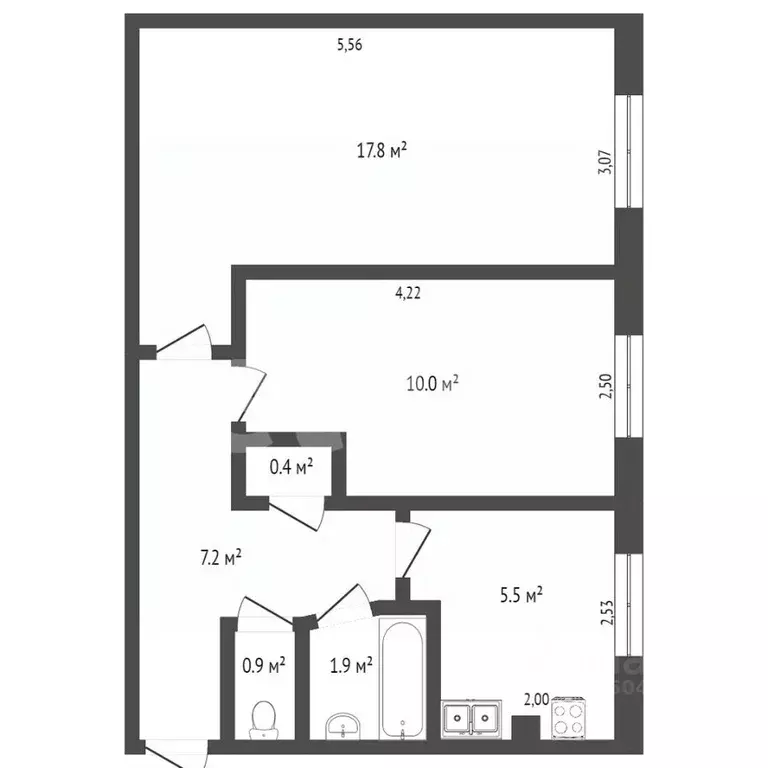 2-к кв. Севастополь просп. Генерала Острякова, 60 (44.0 м) - Фото 1