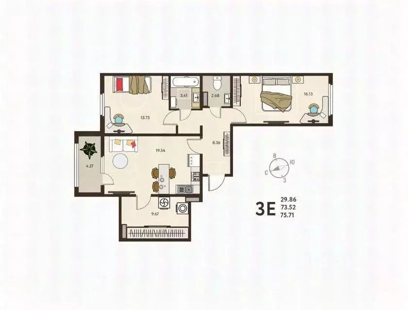 2-к кв. Курская область, Курск ул. Энгельса, 115 (75.7 м) - Фото 0