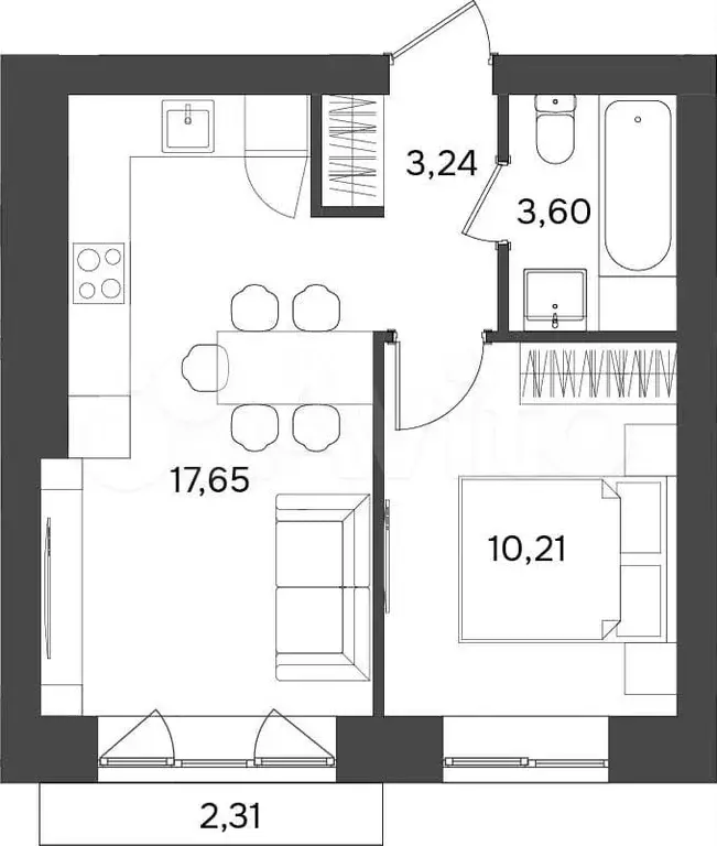 1-к. квартира, 35,4 м, 9/9 эт. - Фото 1