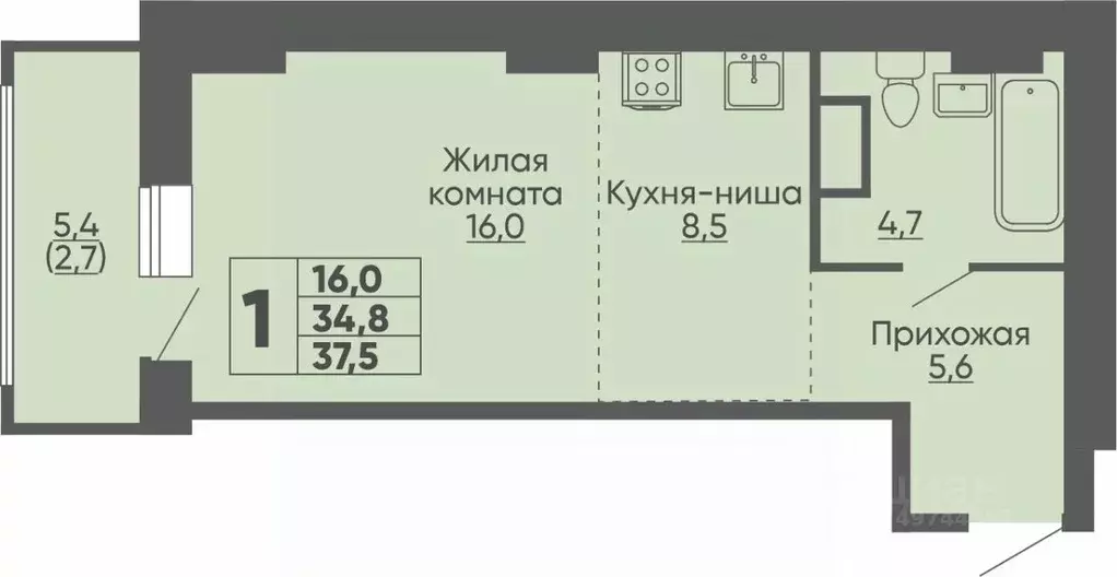 Студия Чувашия, Чебоксары ул. Академика РАН Х.М. Миначева, поз11 (37.5 ... - Фото 1