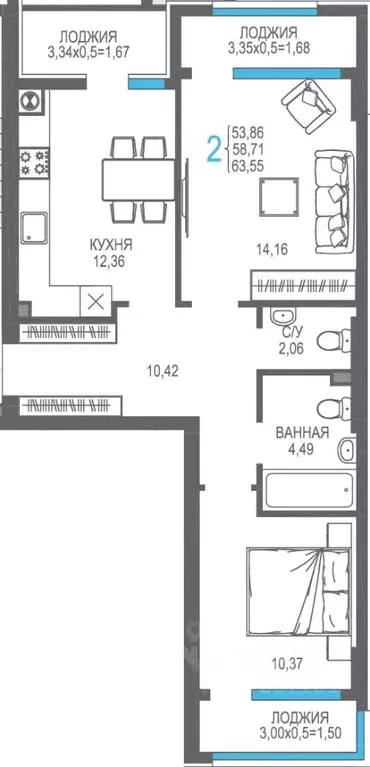 2-к кв. Крым, Алушта На Фонтанке жилой комплекс (58.71 м) - Фото 1